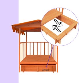 Piaskownica z werandą HAPPY, 130x130x143cm, brązowa/pomarańczowa Jurhan