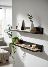 Komplet Półek Czarny Ściennych 2 Szt + Dąb Craft Z6-R89