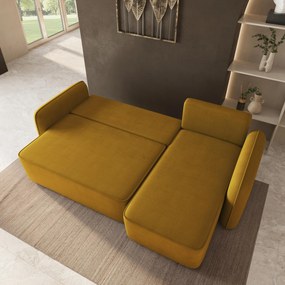 Masseno Narożnik DOLVER z funkcją spania i pojemnikiem na pościel Narozniki L, Rozkładana sofa - Żółty, KRONOS 01