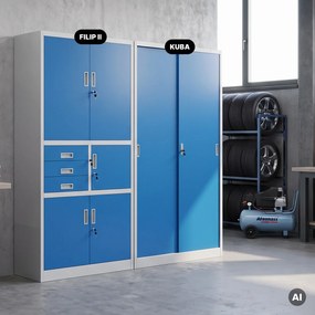 Szafa metalowa biurowa z drzwiami przesuwnymi szaro-niebieska, 900x1850x400 mm: KUBA