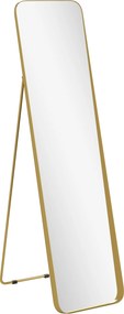 HOMCOM Lustro całego ciała, wolnostojące, regulowane, ramka metalowa, MDF, 160 x 40 cm, Złote