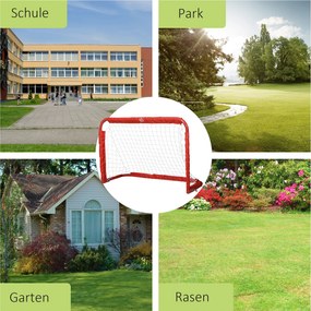 HOMCOM Zestaw 2 Mini Bramki Piłkarskie Siatka Czerwona Składane Stal 90x36x60cm | Aosom PL