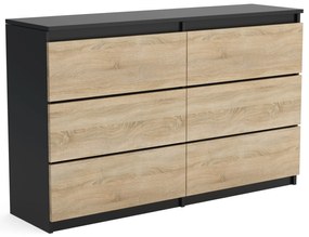 Duża komoda 6 SZUFLAD Szafka 120 cm ARIA Czarny/Dąb Sonoma