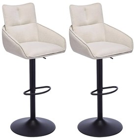 Zestaw 2 stołków barowych z tkaniny i czarnego metalu - Regulowana wysokość - Kremowy - LIKOLIA