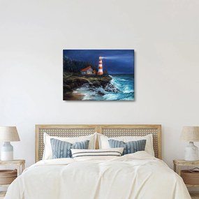 Obraz - Latarnia morska na brzegu oceanu, akwarela (70x50 cm)