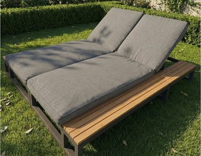 Podwójny Leżak Ogrodowy z Bocznymi Półkami WPC - Łóżko Wypoczynkowe XXL 2 Osoby - Niezależnie Pochylne Oparcia - Szary