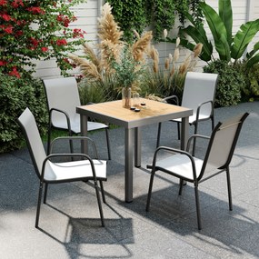 Outsunny Krzesła Ogrodowe 4 szt. – Sztaplowane Krzesła Tarasowe z Oddychającym Oparciem i Podłokietnikami, Maks. Obciążenie 120 kg | Aosom PL