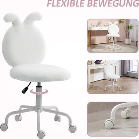 HOMCOM Krzesło Obrotowe z Uszami Królika, Biurowe na Kółkach, z Sztucznego Futra, Białe
