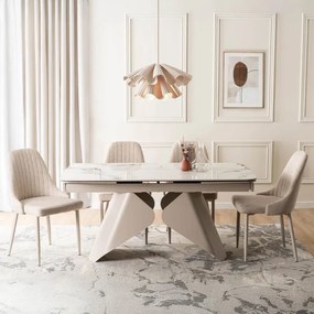 Stół Rozkładany Prostokątny VERONA 160-240 cm Ceramiczny Biały Marmur/Kaszmir Nowoczesny