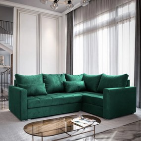 Masseno Narożnik LIRENO z funkcją spania i pojemnikiem na pościel Narozniki L, Rozkładana sofa - Butelkowa zieleń, KRONOS 19