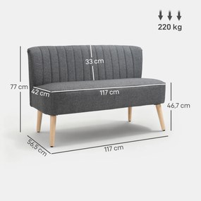 HOMCOM Sofa 2-osobowa, sofa tapicerowana o wyglądzie lnu, drewniana rama, do salonu i sypialni, 117 cm, szara