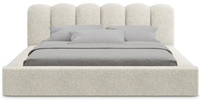 Beżowe tapicerowane łóżko dwuosobowe ze schowkiem i stelażem 180x200 cm Mano – Makamii