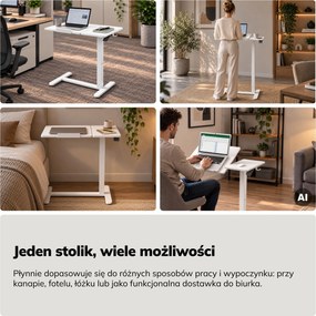 Stolik pod laptopa mobilny, regulowany, wielofunkcyjny, biały: BILL