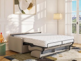 Kanapa 2-osobowa z ekspresowym mechanizmem rozkładania z tkaniny CALIFE - Kolor: beżowy - Miejsce do spania: 120 cm - Materac 22 cm z pamięcią kształtu