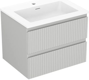 Mexen Rivel szafka łazienkowa 60 cm z umywalką Otis, 2 szuflady, ryflowana , szara mat/biała mat - 91A20-06047-2-BFF62-W18M01