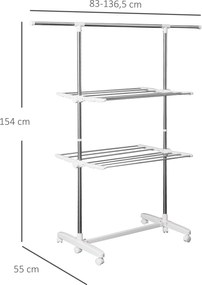 HOMCOM Suszarka na Pranie do Ubrań Wieszak Stojak 2 Poziomy 62x139x83-140cm | Aosom PL