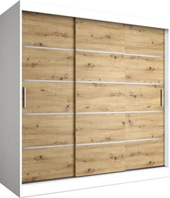 Szafa przesuwna biały + dąb artisan 200 cm T3-D22