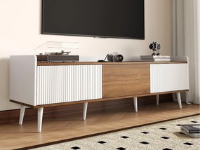 Szafa pod TV 160×39×49,5 cm - 3 drzwi - Wykończenie drewnopodobne - MDF + Płyta wiórowa - Biały + Naturalny