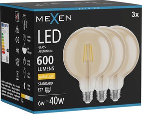 Mexen Vintis 3x żarówka filament LED E27, G125, 6W, Ciepła - 2700K, 600 lm, amber - L158-E27-0627-50x03