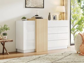 Bufet błyszczący 150x37x87cm - z 2 drzwiami - z 4 szufladami - MDF - biały