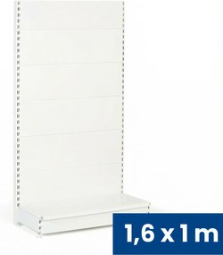Regał sklepowy jednostronny, pełne ścianki, 1600 x 1000 x 450 mm, podstawowy, biały