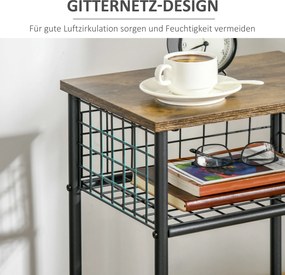 HOMCOM Wózek kuchenny przemysłowy design Stal Czarny Brąz 1 półka kosz na przechowywanie 4 kółka | Aosom PL