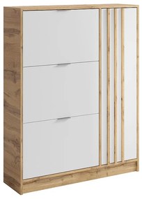 Szafka na buty jednodrzwiowa z 3 odchylanymi przegrodami - Naturalny i Biały - JANAKIA