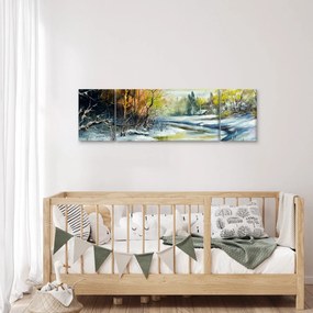Obraz zimowej rzeki, obraz olejny (170x50 cm)