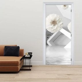 Fototapeta na drzwi - Abstrakcja w białe kwiaty (95x205cm)