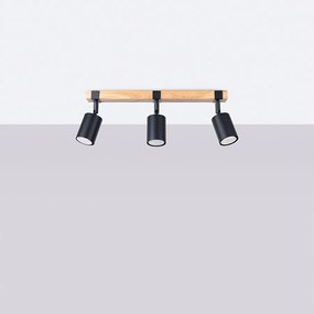 Plafony skandynawski Zynelix, stal/naturalne drewno - 3 źródło światła 4000K - L.54 x H.17.2 cm - czarny/naturalne drewno