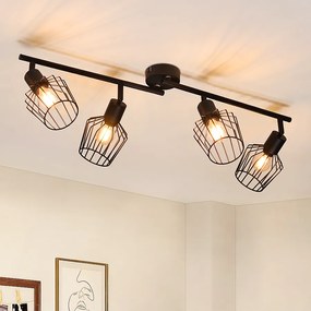 NETTLIFE 4 E14 Reflektory sufitowe - metal, przemysłowa lampa do przedpokoju obrotowa 350°, kinkiet do przedpokoju i salonu, czarny