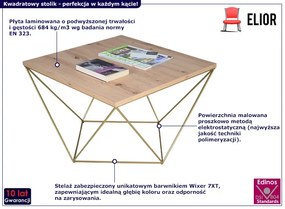 Minimalistyczny stolik kawowy dąb artisan + złoty - Mokita 4X