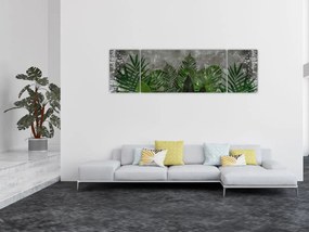 Obraz - Betonowa ściana z roślinami (170x50 cm)