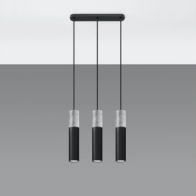 Lampy wiszące nowoczesny Lume, stal/beton - 3 źródło światła 4000K - L.45 x H.90 cm - czarny/szary