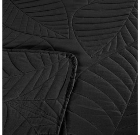 Czarna narzuta na łóżko ze wzorem LEAVES Rozmiar: 170 x 210 cm