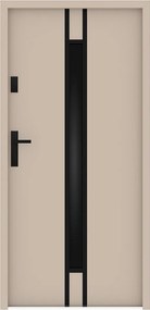 Stalowe drzwi wejściowe z elementami ze stali nierdzewnej 207 x szer. 100 cm - szkło dymione - beżowe - grubość 55 mm - otwieranie prawostronne - ARICANE