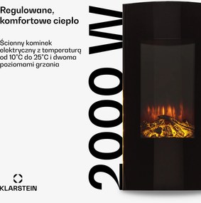 Klarstein Lamington 2000W 40cm Kominek elektryczny naścienny Czarny