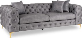 Sofa SORRENTO 3S Trzyosobowa Szara Welurowa Nowoczesna Glamour