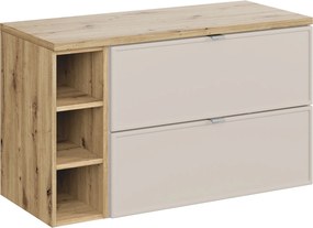 Wisząca szafka łazienkowa Bella 100 cm z blatem i regałem, kaszmir/dąb artisan