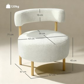 HOMCOM Fotel lounge fotel relaksacyjny z Sherpa-Fleece, metalowe nogi w wyglądzie drewna, tapicerowany fotel 67 x 67 x 71 cm kremowo-biały | Aosom PL
