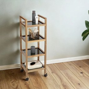 Czarny/w naturalnym kolorze regał łazienkowy z litego drewna akacjowego 35x101,5 cm Fondi – Wenko