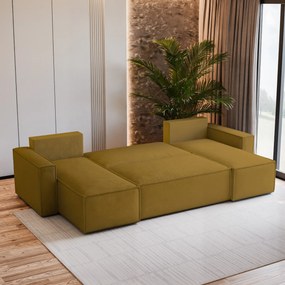 Masseno Narożnik PESANO z funkcją spania i pojemnikiem na pościel Narozniki U, Rozkładana sofa - Żółty, MONOLITH 48
