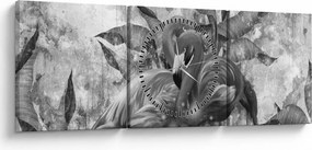 Obraz - Graffiti z flamingami (z zegarem) (90x30 cm)