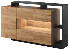 Komoda 3-drzwiowa z 3 wnękami – oświetlenie LED – kolor: naturalny i antracytowy – IDESIA