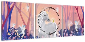 Obraz - Jednorożec w magicznym lesie (z zegarem) (90x30 cm)