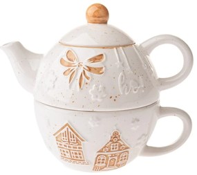 Biały ceramiczny serwis do herbaty ze świątecznym motywem Christmas cottage – Dakls