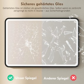 HOMCOM 90 x 60 cm lustro łazienkowe LED, światła, 3 kolory, ściemnialne, funkcja pamięci, poziomo i pionowo, czarne