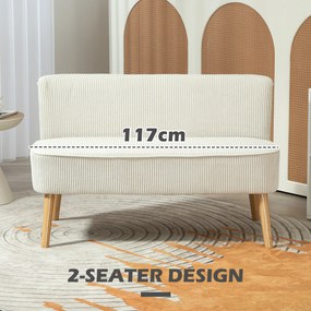 HOMCOM Dwuosobowa Kanapa, Miękkie Siedzisko, Łatwa w Utrzymaniu, Obciążenie do 150 kg, 117 x 56,5 x 77 cm, Kremowy