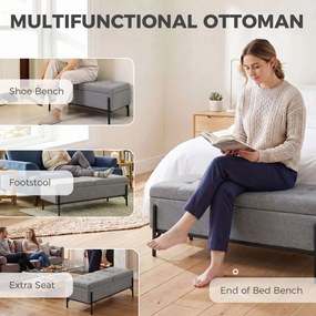 HOMCOM Skrzynia z tkaniny lnianej, ławka z 2 schowkami, składanymi klapami i ekstra grubą poduszką, 117 x 50 x 44 cm | Aosom PL