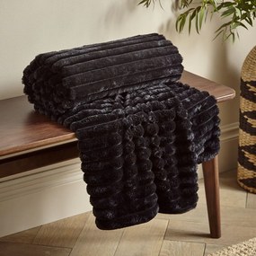 Czarny koc z mikropluszu 130x170 cm Cosy Ribbed – Catherine Lansfield